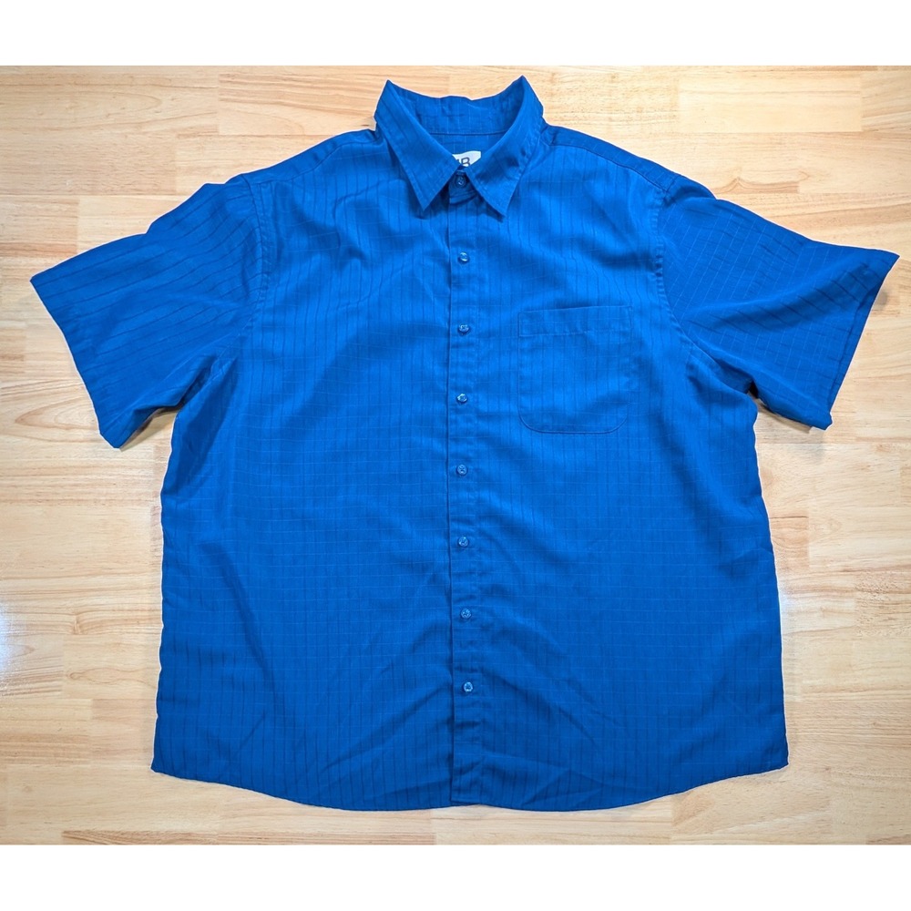 HB Mens 1XL Royal Blue Grid Textured Short Sleeve‎ Button Down Shirt Pocket